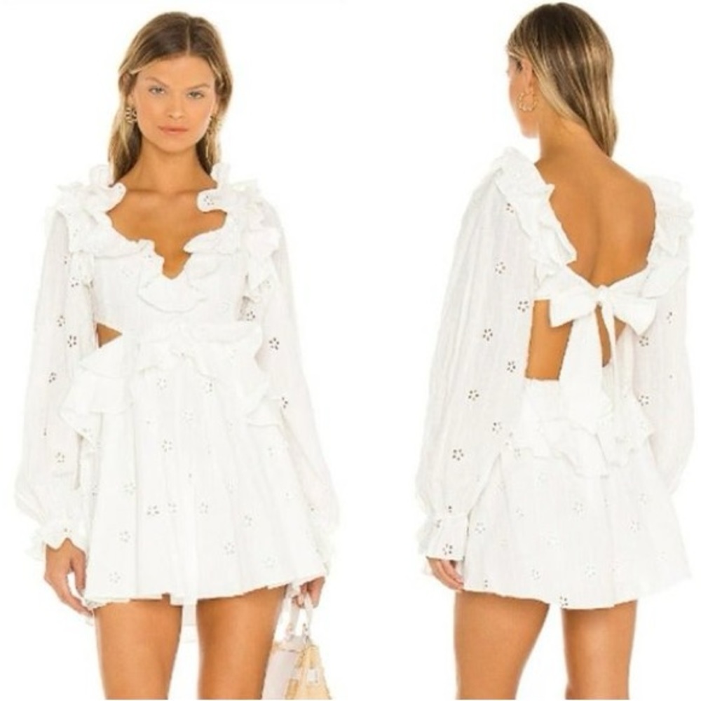 NWT Majorelle Mariapia White Cut Out Tie Back Eyelet Mini Dress Size Large